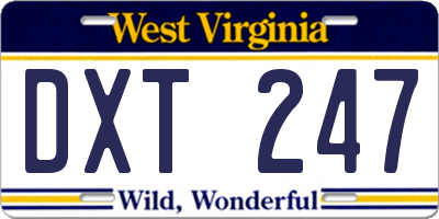 WV license plate DXT247