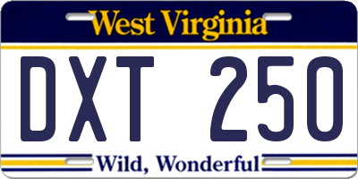 WV license plate DXT250