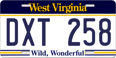 WV license plate DXT258