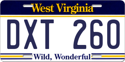 WV license plate DXT260