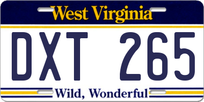 WV license plate DXT265