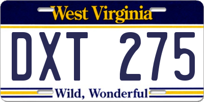 WV license plate DXT275