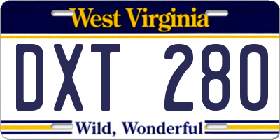 WV license plate DXT280