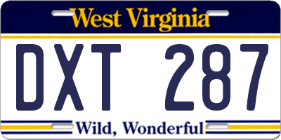 WV license plate DXT287