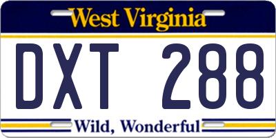 WV license plate DXT288