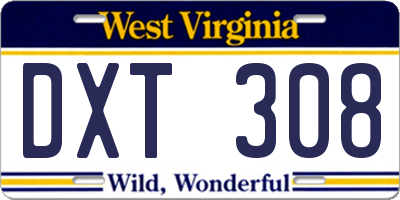 WV license plate DXT308