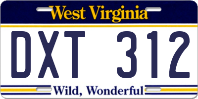 WV license plate DXT312