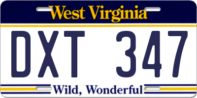 WV license plate DXT347