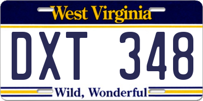 WV license plate DXT348