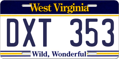 WV license plate DXT353