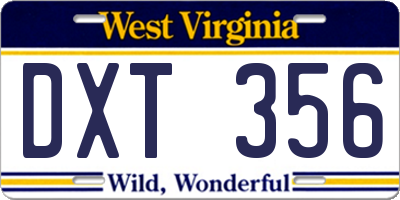 WV license plate DXT356