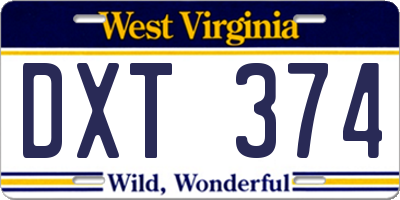 WV license plate DXT374