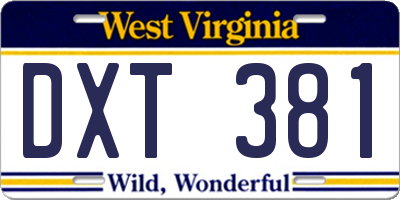 WV license plate DXT381