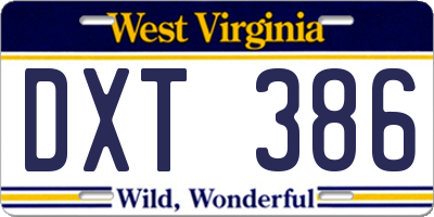 WV license plate DXT386