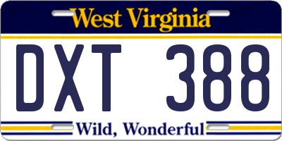 WV license plate DXT388