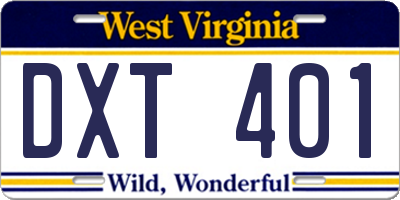 WV license plate DXT401