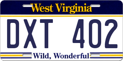 WV license plate DXT402
