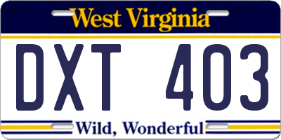 WV license plate DXT403