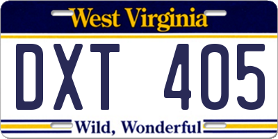 WV license plate DXT405