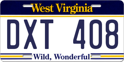 WV license plate DXT408