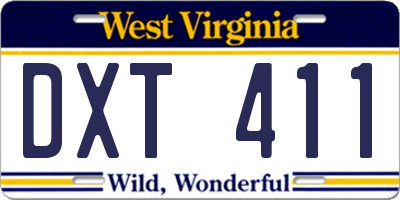 WV license plate DXT411