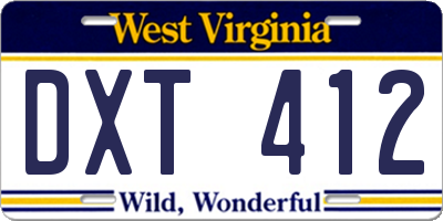 WV license plate DXT412