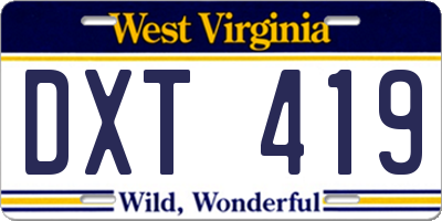 WV license plate DXT419