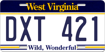 WV license plate DXT421