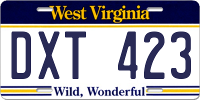 WV license plate DXT423