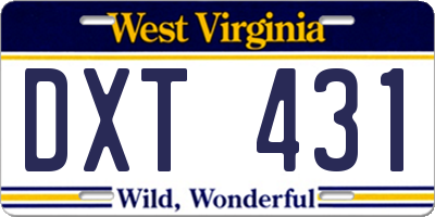 WV license plate DXT431