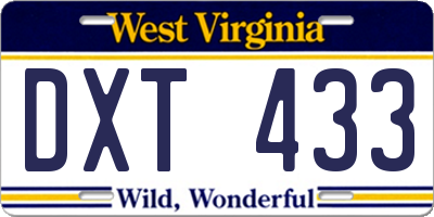 WV license plate DXT433