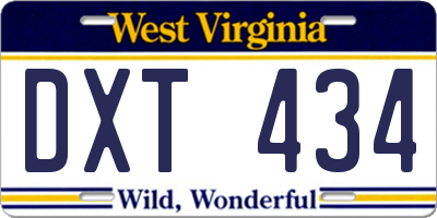 WV license plate DXT434