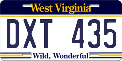 WV license plate DXT435