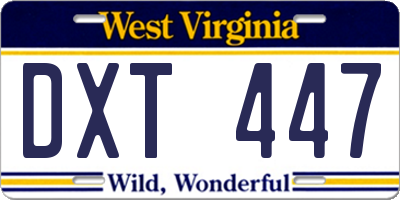 WV license plate DXT447