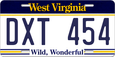 WV license plate DXT454