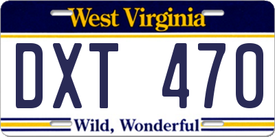 WV license plate DXT470