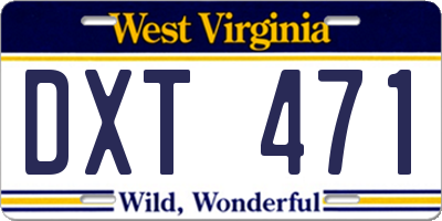 WV license plate DXT471
