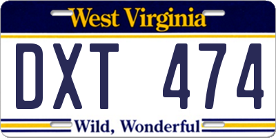 WV license plate DXT474