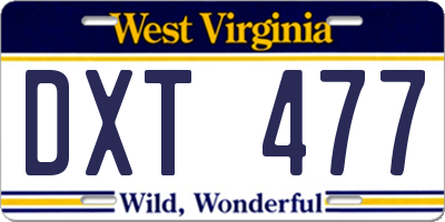 WV license plate DXT477