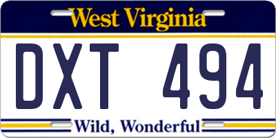 WV license plate DXT494
