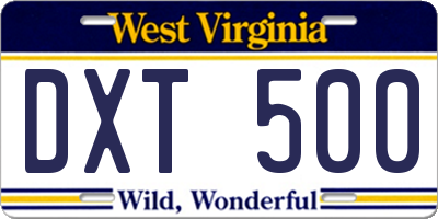 WV license plate DXT500