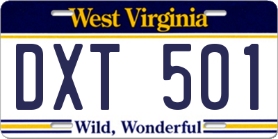 WV license plate DXT501