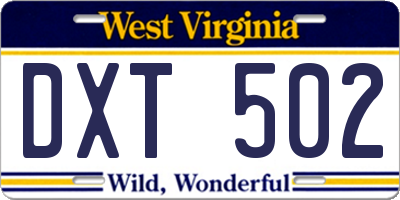 WV license plate DXT502