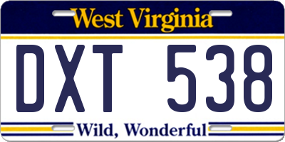 WV license plate DXT538