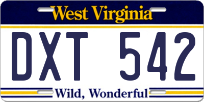 WV license plate DXT542
