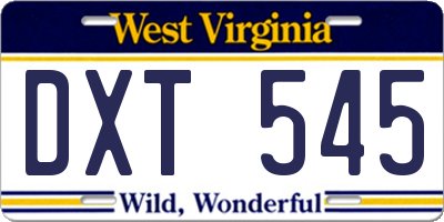 WV license plate DXT545