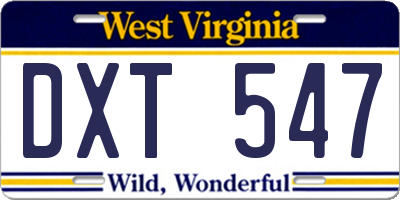 WV license plate DXT547