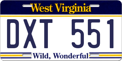 WV license plate DXT551