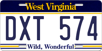 WV license plate DXT574