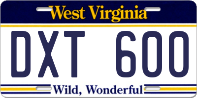 WV license plate DXT600